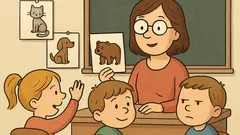 Dowcip: Nauczyciel pokazuje dzieciom obrazki zwierząt