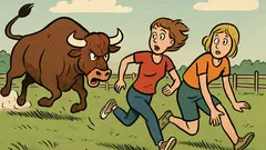 Dowcip: Dwie turystki na łące z bykiem...