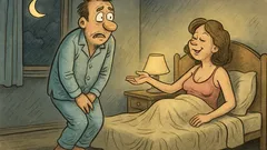 Dowcip: W środku nocy mąż zrywa się...