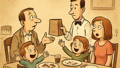 Dowcip: W restauracji rodzina zajada się...