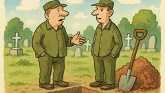 Dowcip: Grabarze rozmawiają ze sobą: Pogoda ładna...