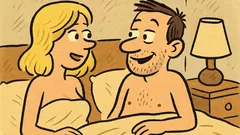 Dowcip: Facet baraszkuje w łóżku z blondynką