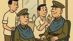 Dowcip: W koszarowym zakładzie fryzjerskim siedzi porucznik...